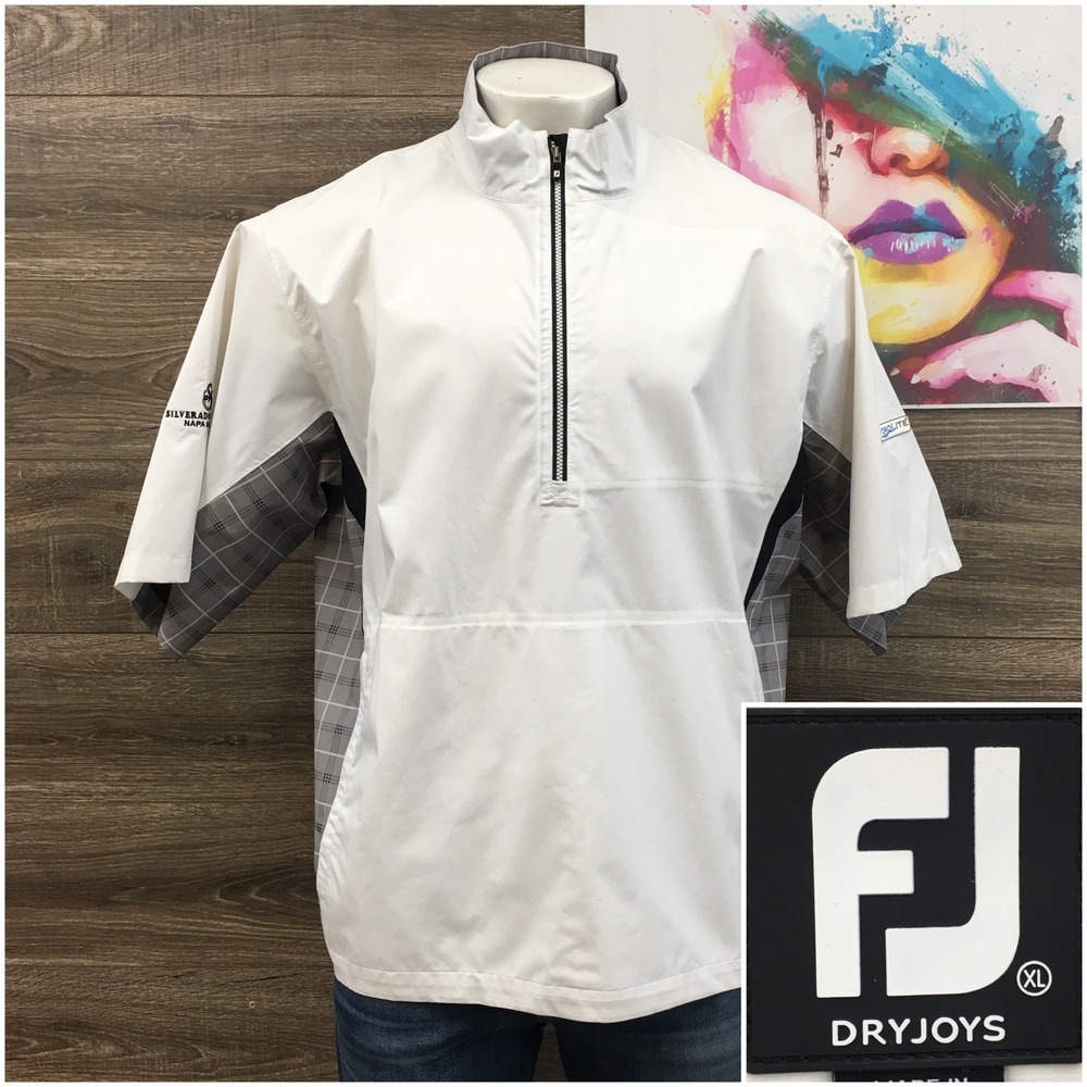FootJoy DryJoys HydroLite Mens XL White Golf Rain Shirt Short Sleeve 1/4 Zip